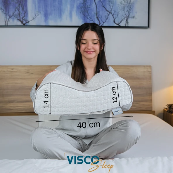 Ortopedik Visco Yastık Boyun Destekli Yastık Visko Yastık Atella Doğal Viskon Kılıflı 60x40x14-12 Cm - 4