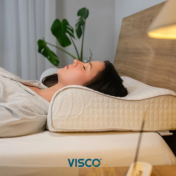 Ortopedik Visco Yastık Boyun Destekli Yastık Visko Yastık Atella Doğal Viskon Kılıflı 60x40x14-12 Cm