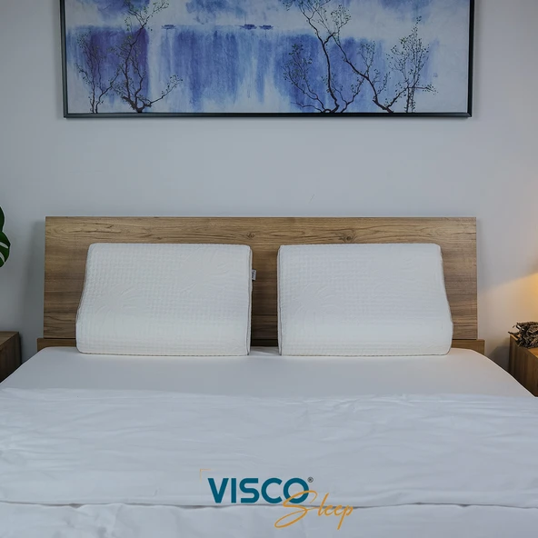 Ortopedik Visco Yastık Boyun Destekli Yastık Visko Yastık Atella Doğal Viskon Kılıflı 60x40x14-12 Cm - 2
