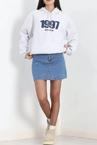 Kot Nakışlı Oversize 3 İplik Sweat Gri - 2442.336. - 2
