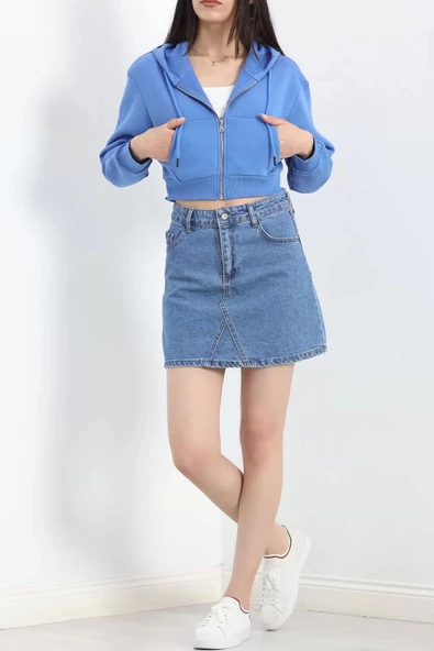 Fermuarlı Üç İplik Sweat Açıkmavi - 21652.200. - 7