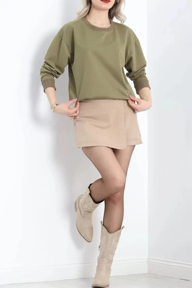 2 İp Bisiklet Yaka Sweat Haki - 20790.1878. - 2