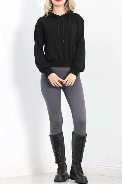 Kısa Kapşonlu Sweat Siyah - 1791.1095. - 2