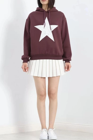 Baskılı 3 İplik Sweat Mürdüm - 20289.1868. - 6