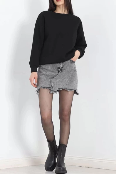 Bisiklet Yaka Üç İplik Sweat Siyah - 20138.1878. - Resim 7