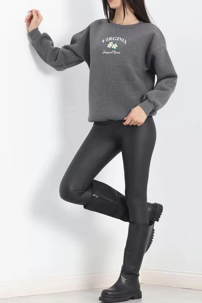 Bisiklet Yaka Baskılı Sweat Antrasit - 20150.1878. - 7