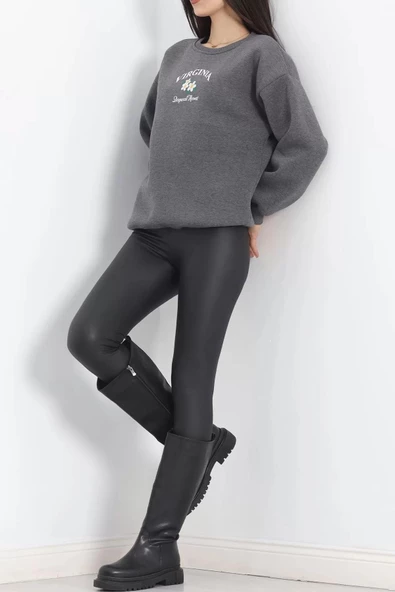 Bisiklet Yaka Baskılı Sweat Antrasit - 20150.1878. - 2