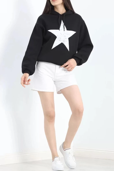 Baskılı 3 İplik Sweat Siyah - 20289.1868. - 2