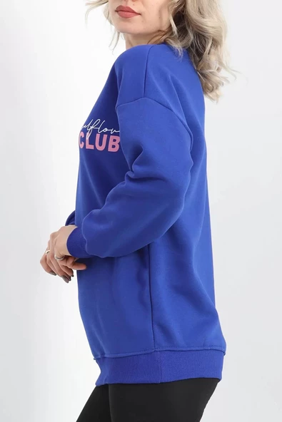 Baskılı Bisiklet Yaka Sweat Saks - 20097.1878. - 3