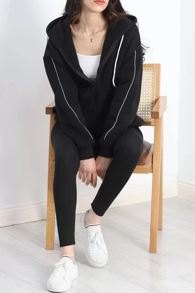 Biyeli 3 İplik Fermuarlı Sweat Siyah - 20282.053. - Resim 6