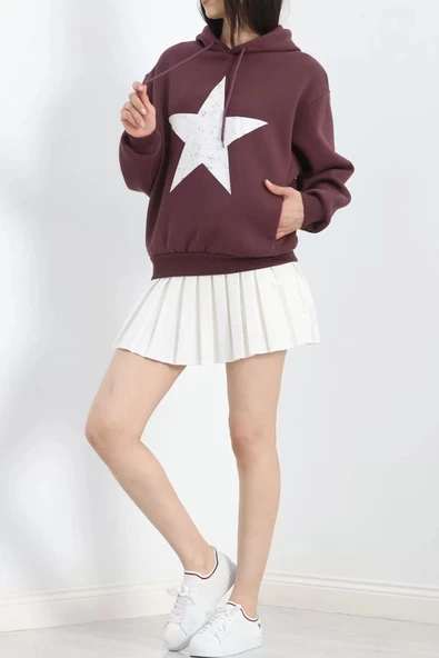 Baskılı 3 İplik Sweat Mürdüm - 20289.1868. - 4