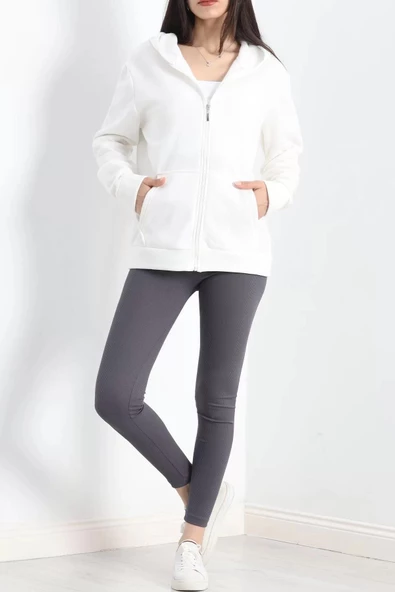 Kapşonlu İçi Tüylü Sweat Ekru - 19355.1348. - 7