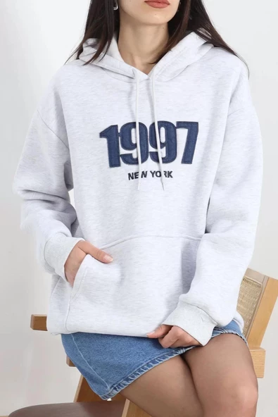 Kot Nakışlı Oversize 3 İplik Sweat Gri - 2442.336. - 3