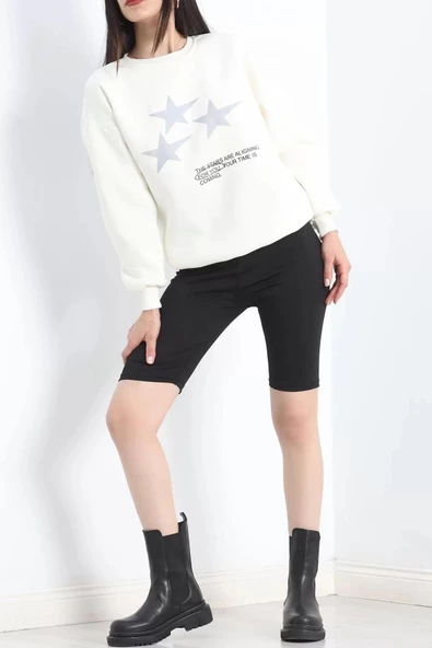 Bisiklet Yaka Baskılı Sweat Ekru - 20961.1878. - 4