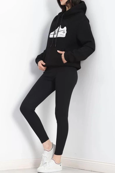 Baskılı 3 İplik Sweat Siyah - 20234.1874. - 5