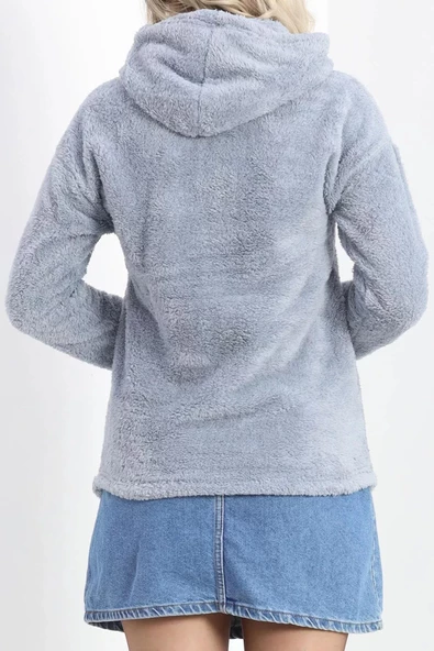 Kanguru Cep Kapşonlu Peluş Sweat Gökmavisi - 9062.1153. - 8