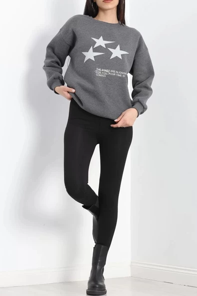 Bisiklet Yaka Baskılı Sweat Antrasit - 20961.1878. - Resim 2