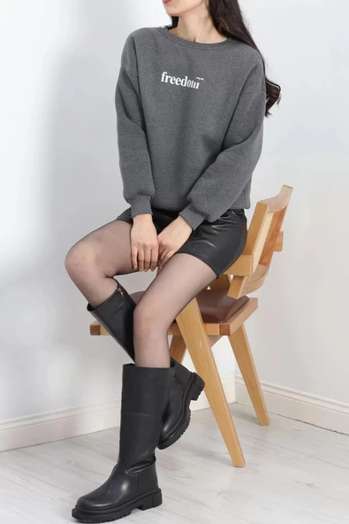 Bisiklet Yaka Baskılı 3 İplik Sweat Antrasit - 20503.1878. - Resim 6