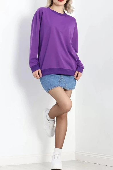 2 İp Bisiklet Yaka Sweat Mor - 20790.1878. - 6