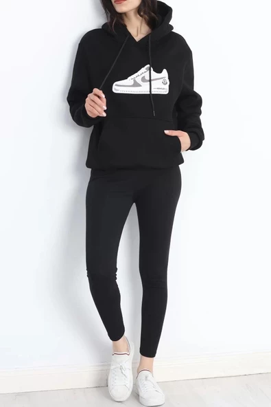 Baskılı 3 İplik Sweat Siyah - 20234.1874. - 8