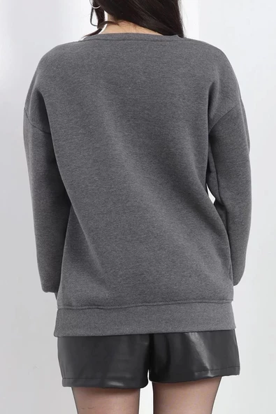 Bisiklet Yaka Baskılı 3 İplik Sweat Antrasit - 20503.1878. - Resim 8