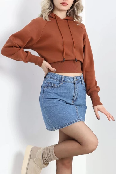 Kapşonlu Crop Sweat Kiremit - 20967.1878. - 6