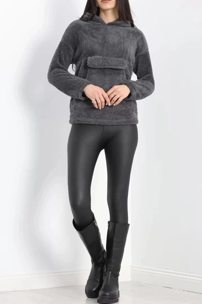 Kanguru Cep Kapşonlu Peluş Sweat Antrasit - 9062.1153. - Resim 7