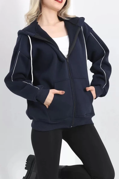 Biyeli 3 İplik Fermuarlı Sweat Lacivert - 20282.053. - Resim 3