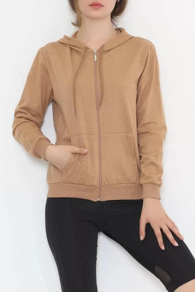 Kapşonlu Fermuarlı Sweat Sütlükahve - 3001.275. ürün görseli 1