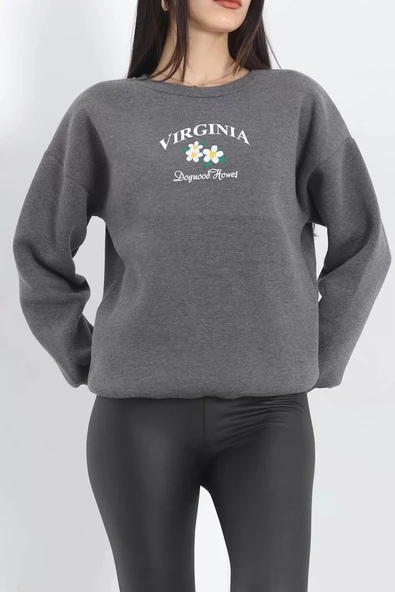 Bisiklet Yaka Baskılı Sweat Antrasit - 20150.1878. - 6