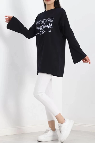 Baskılı Oversize Suprem Tunik Lacivert - 20217.1567. - Resim 3