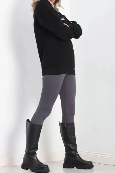 Bisiklet Yaka Baskılı 3 İplik Sweat Siyah - 20503.1878. - 2