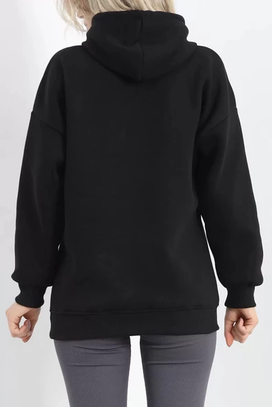 3 İplik Kanguru Cepli Kapşonlu Sweat Siyah - 20960.1878. - Resim 7