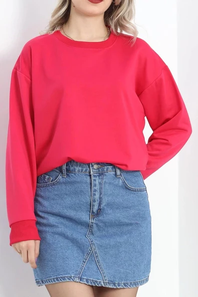 2 İp Bisiklet Yaka Sweat Fuşya - 20790.1878. - Resim 5