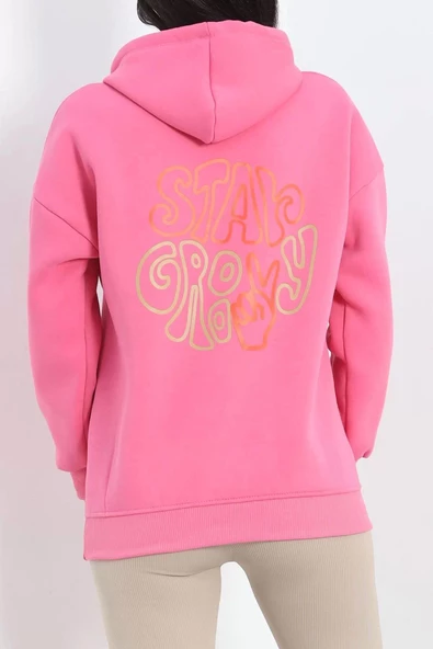 Baskılı Kapşonlu Kanguru Sweat Pembe - 20244.1878. - 8