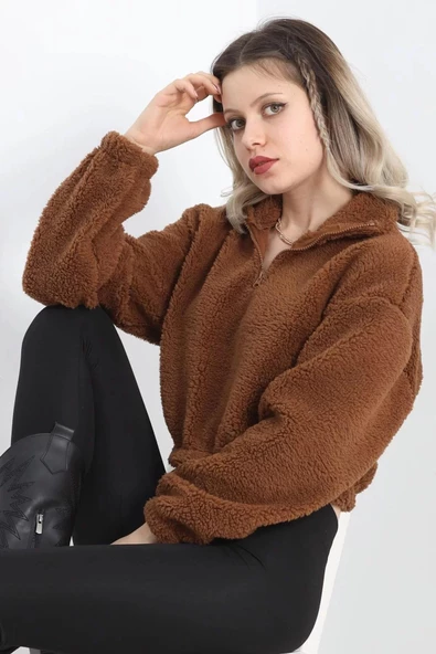 Üç İplik Beli Lastikli Polar Sweat Kahve - 20708.1872. - 5
