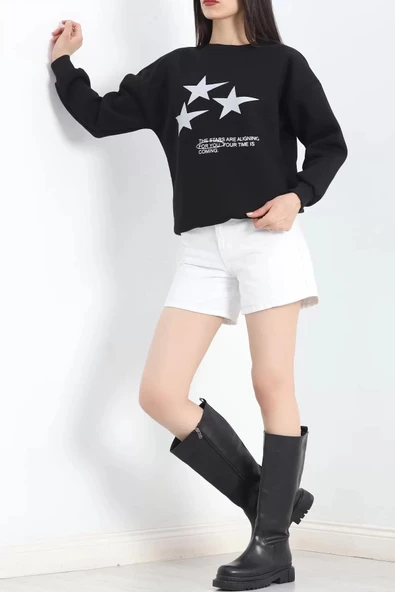 Bisiklet Yaka Baskılı Sweat Siyah - 20961.1878. - 2