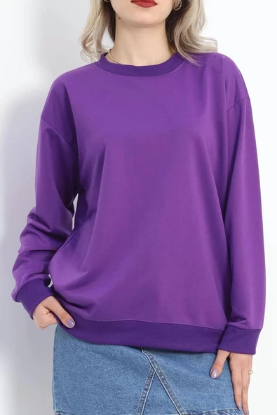 2 İp Bisiklet Yaka Sweat Mor - 20790.1878. - 3