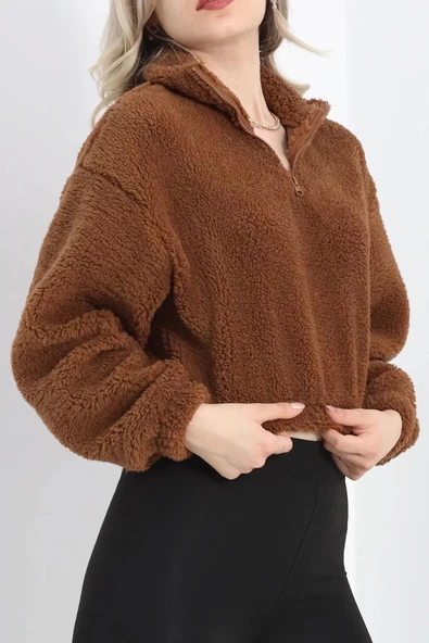 Üç İplik Beli Lastikli Polar Sweat Kahve - 20708.1872. - 3