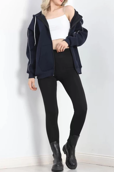 Biyeli 3 İplik Fermuarlı Sweat Lacivert - 20282.053. - Resim 6