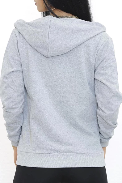 Kapşonlu Fermuarlı Sweat Gri - 3001.275. - Resim 6