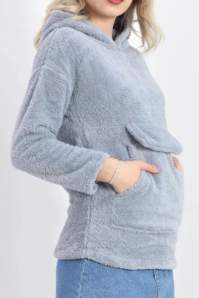 Kanguru Cep Kapşonlu Peluş Sweat Gökmavisi - 9062.1153. - 5