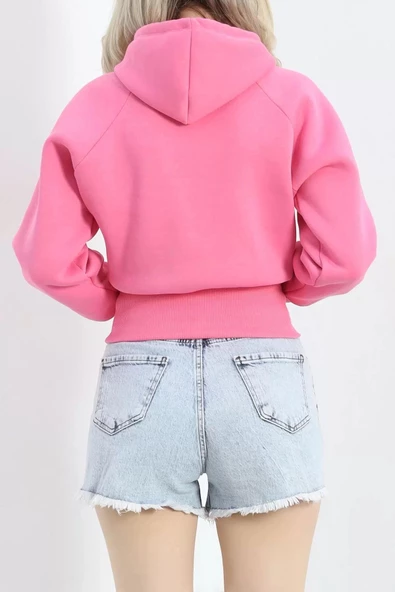 3 İplik Kapşonlu Crop Sweat Pembe - 20967.1878. - 7