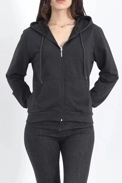 Kapşonlu Fermuarlı Sweat Koyuantrasit - 3001.275. ürün görseli