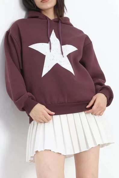 Baskılı 3 İplik Sweat Mürdüm - 20289.1868. - 3