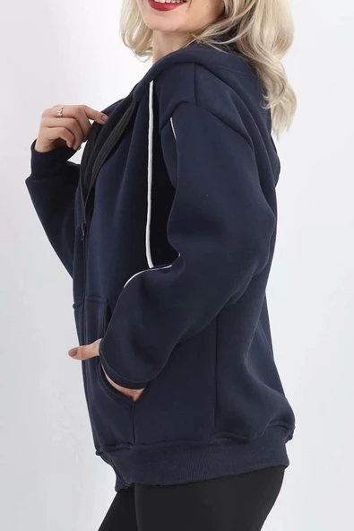 Biyeli 3 İplik Fermuarlı Sweat Lacivert - 20282.053. - Resim 5