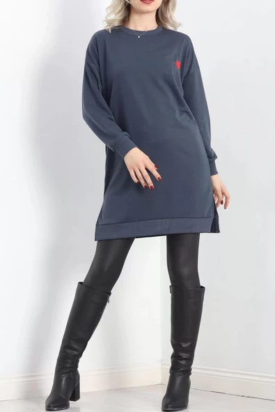 Kalp Nakışlı Tunik Füme - 19386.1778. - 5