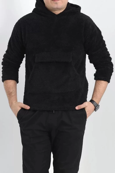 Kanguru Cep Kapşonlu Peluş Sweat Siyah - 9062.1153. - 2