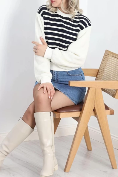 Kolu Peluş Bisiklet Yaka Sweat Ekru - 20720.1872. - 4