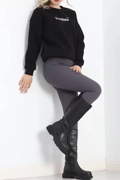 Bisiklet Yaka Baskılı 3 İplik Sweat Siyah - 20503.1878. - 4